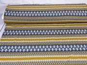 Strickstoff Norwegermuster, ocker dunkelblau