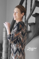 Paillettenstoff Zickzack khaki bronze schwarz