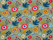 French Terry Sweat Blumen Tauben, khaki