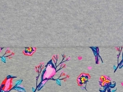 Sweatshirtstoff V�gel Blumen angeraut, grau meliert