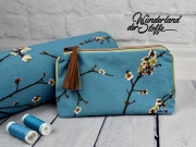 Dekostoff Kirschbl�ten Zweige, rauchblau