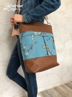 Dekostoff Kirschbl�ten Zweige, rauchblau