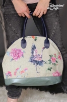 Dekostoff Half Panama Digitaldruck Kraniche Blumen, beige