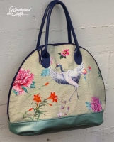 Dekostoff Half Panama Digitaldruck Kraniche Blumen, beige