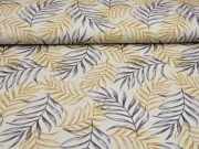 Leinenlook Dekostoff Palmbl�tter, grau ocker