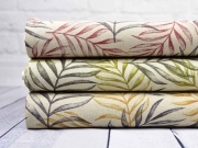 Leinenlook Dekostoff Palmbl�tter, grau dunkelrot