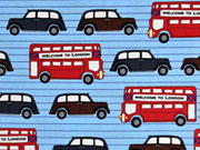 Baumwollstoff London Bus Taxi, rot blau