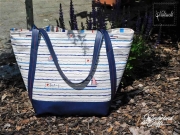 Leinenlook Dekostoff Segelboote, blau wei� rot