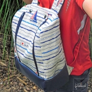 Leinenlook Dekostoff Segelboote, blau wei� rot