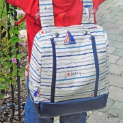 Leinenlook Dekostoff Segelboote, blau wei� rot