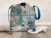 Leinenlook Dekostoff Blockstreifen, blau wei�