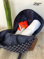 Dekostoff Wellen Schuppenmuster, wei� dunkelblau