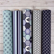 Dekostoff grafische Kreise Kringel, dunkelblau auf mint