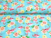 Jersey Digitaldruck Flamingos Blumen Leopardenmuster, t�rkis