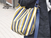 Dekostoff Leinenlook Streifen, senfgelb dunkelblau natur