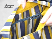 Dekostoff Leinenlook Streifen, senfgelb dunkelblau natur