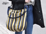 Dekostoff Leinenlook Streifen, senfgelb dunkelblau natur