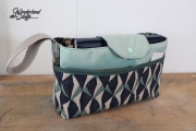 Dekostoff Leinenlook geometrisches Muster, gr�npetrol dunkelblau natur