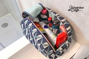 Dekostoff Leinenlook geometrisches Muster, gr�npetrol dunkelblau natur