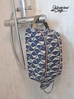 Dekostoff Leinenlook geometrisches Muster, gr�npetrol dunkelblau natur