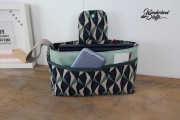 Dekostoff Leinenlook geometrisches Muster, gr�npetrol dunkelblau natur