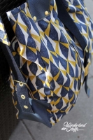 Dekostoff Leinenlook geometrisches Muster, senfgelb dunkelblau natur