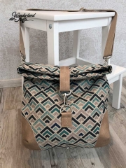 Dekostoff Leinenlook geometrisches Pfeilmuster Waben, gr�npetrol natur