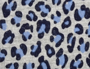French Terry Sweat Leopardenmuster silber Glitzer, jeansblau grau melange