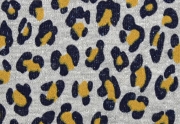 French Terry Sweat Leopardenmuster silber Glitzer, ocker grau melange