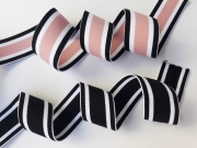gestreiftes Gummiband 4 cm, schwarz wei� altrosa
