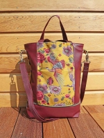 Dekosamt Velourstoff Blumen Kraniche, rot ocker