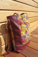 Dekosamt Velourstoff Blumen Kraniche, rot ocker