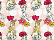 Jersey Bambi Rehe Blumen Punkte Digitaldruck, rosa