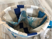 Dekostoff Leinenlook Seesterne Korallen Muscheln, blau natur