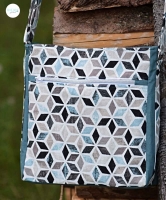 Dekostoff W�rfelmuster Rauten, beige rauchblau cremewei�