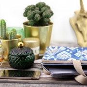 Dekostoff Batiklook Inkamuster Boho Style, beige blau