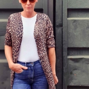 Strickjersey Leopardenmuster Glitzer, beige