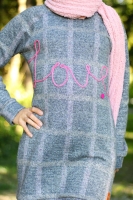 Strickstoff gro�es Karomuster meliert, beige rosa grau