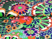 Jersey bunte Blumen, hellgr�n orange dunkelblau