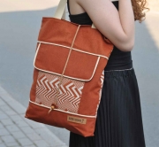 Dekostoff Leinenlook Zickzack grafisches Muster , terracotta