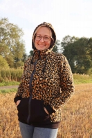 Alpenfleece Sweatstoff Leopardenmuster, schwarz ocker