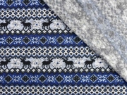 Strickstoff Norwegermuster angeraut, grau mittelblau