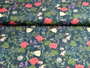 Canvas Blumen Bl�tter Digitadruck, coralle aprikot auf dunkelgr�n