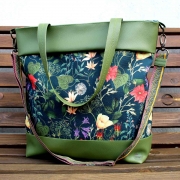 Canvas Blumen Bl�tter Digitadruck, coralle aprikot auf dunkelgr�n