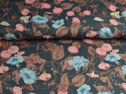 Canvas Hibiskus Bl�ten Bl�tter Digitaldruck, rauchblau altrosa mattes dunkelgr�n