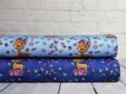 Jersey Jeanslook Rehe Blumen Digitaldruck, dunkelblau