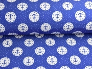 Softshell Stoff wei�e Anker im Kreis, mittelblau