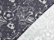 Sweatstoff Fu�ball Turnschuhe Schriften, hellgrau dunkelgrau