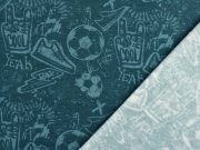 Sweatstoff Fu�ball Turnschuhe Schriften, mint petrol