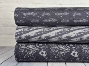 Sweatstoff Striche Sterne, hellgrau dunkelgrau